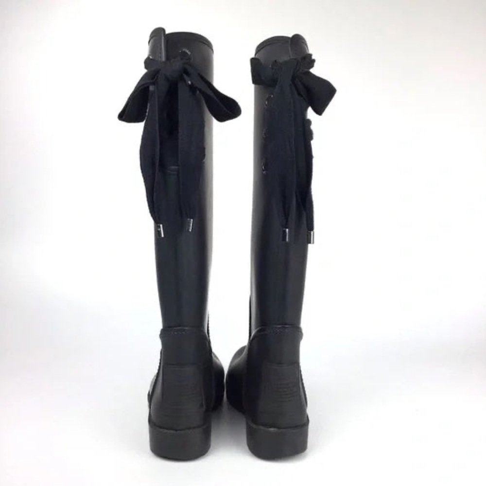 Coach Tristee Matte Black Lace-Up Knee-High Rain Boots | Women’s Size 9 - Picture 3 of 14